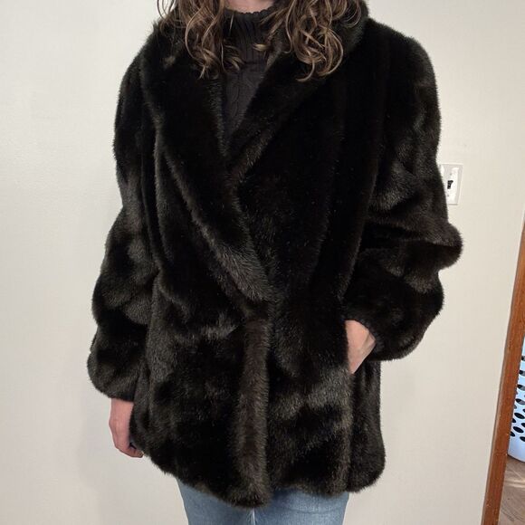 VTG 50s Hillmoor New York Faux Mink Fur Coat Black Brown Mid Century USA Made - Picture 11 of 13